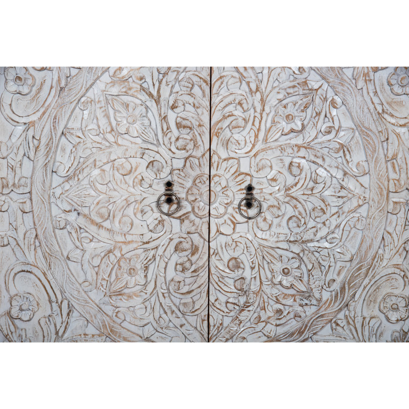 Soumare Solid Wood Accent Cabinet, White Washed