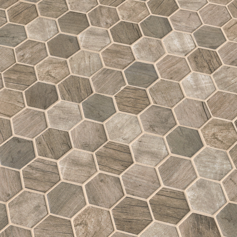 Carreau de mosaïque de plancher et de mur en verre romain hexagonal 11 po x 13 po Roman Timber