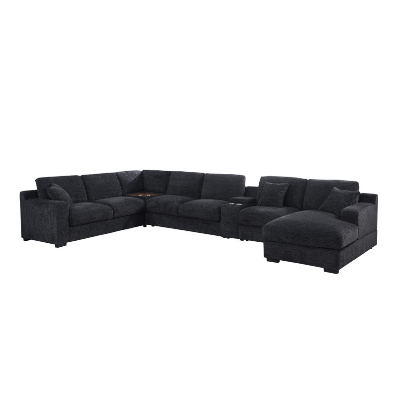 Canapé modulaire en tissu 141,5 po Chenille, Gris foncé