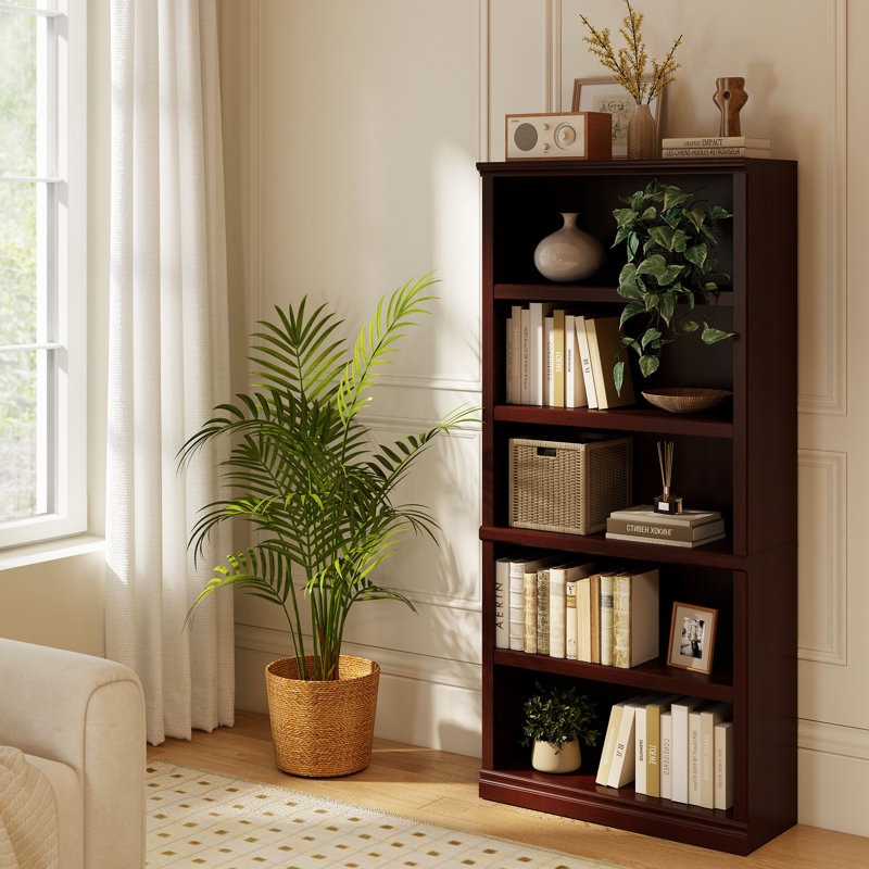Bibliothèque à 2 niveaux 30 ", étagère de rangement pour bureau à domicile avec tablette réglable, Acajou