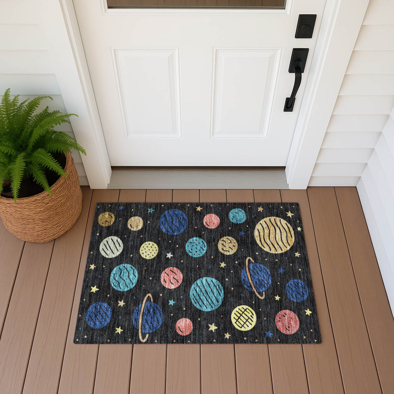 Tapis intérieur / extérieur lavable à la machine pour enfants ACN2619, Noir, 1 pi 8 po x 2 pi 6 po
