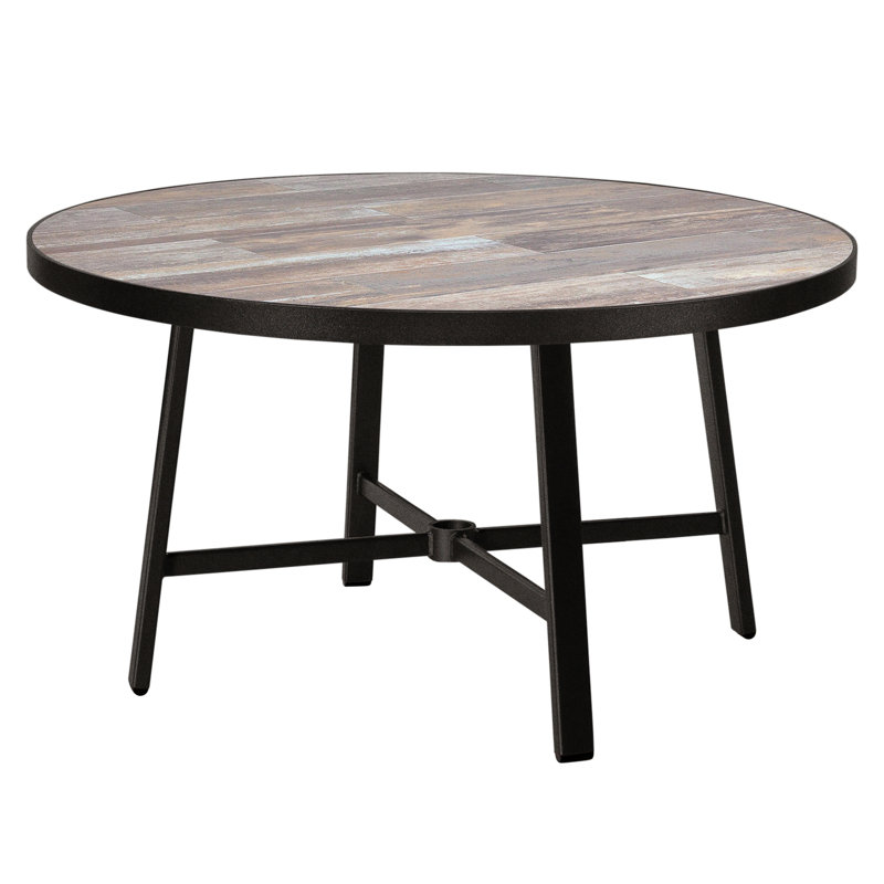 Marin Outdoor Round Dining Table, 42" W x 42" L x 29.75" H, Pallazo White, Carbon Black