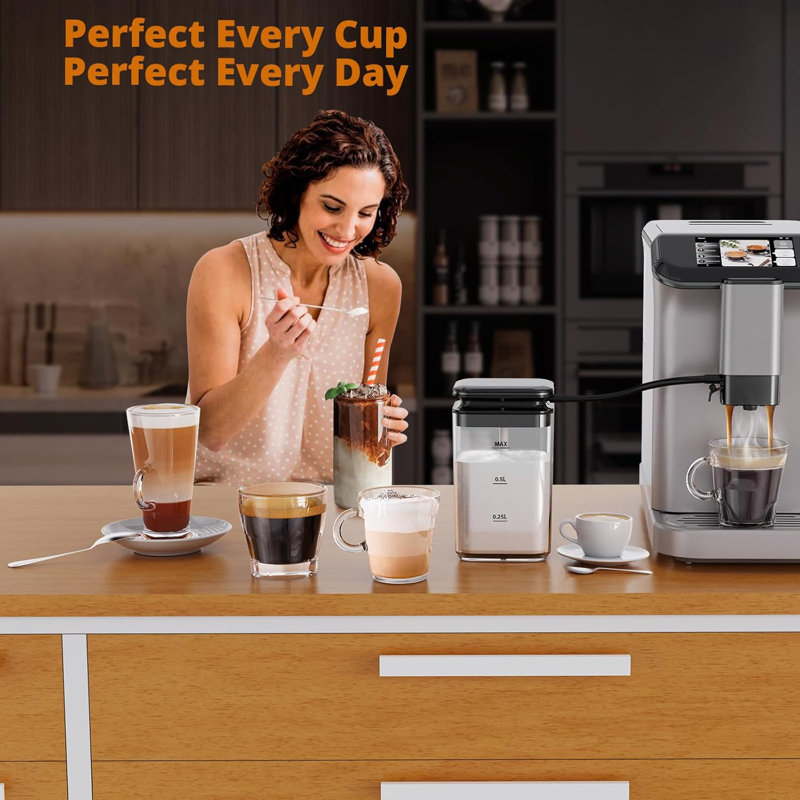 Automatic Espresso Machine, Coffee Machine With Grinder, Espresso Maker With Automatic Milk Frother, 20 Bar Latte Machine, TFT Touch Screen