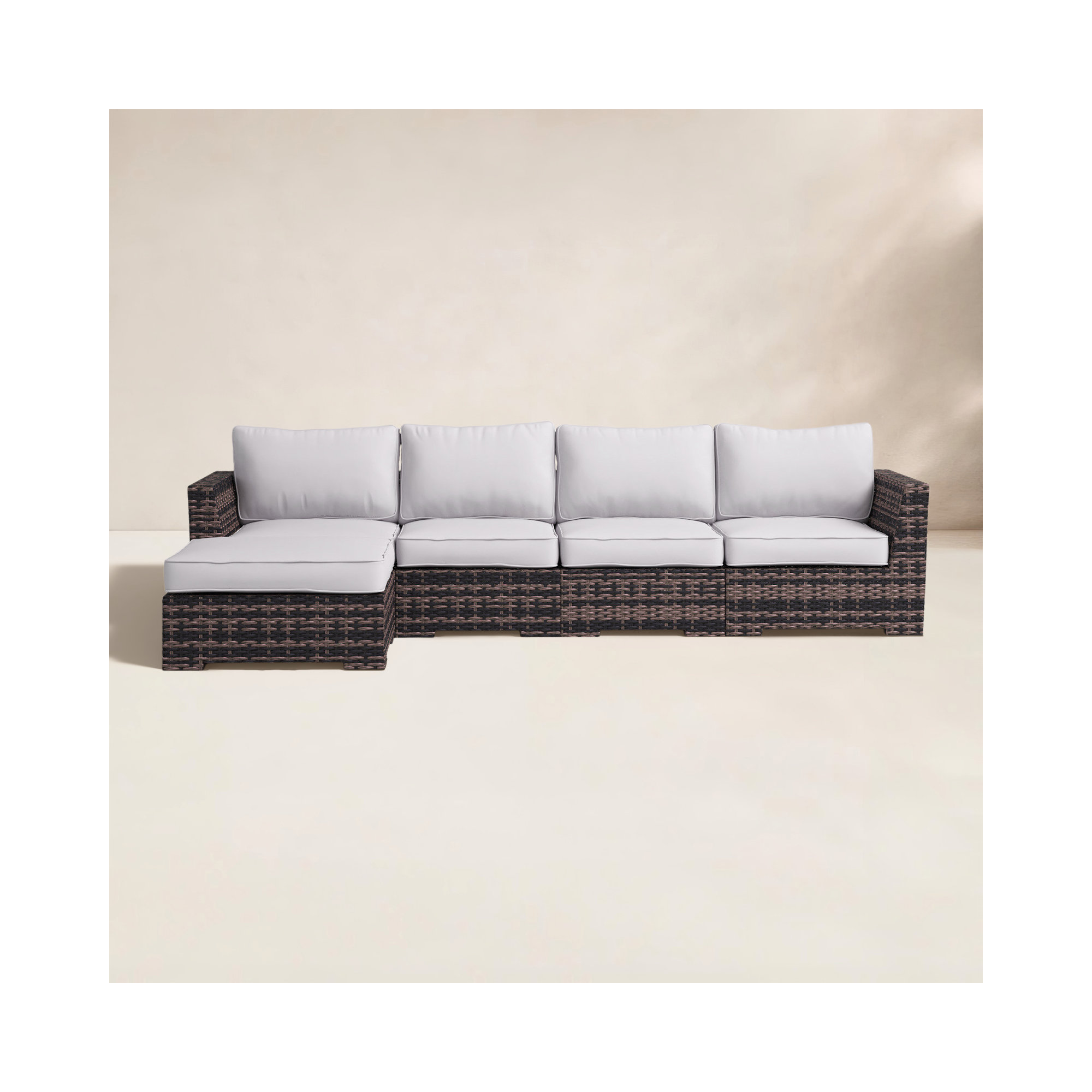 McDougal 122'' Wide Straight Premium All-Weather Wicker Patio Sectional with Cushions, Espresso
