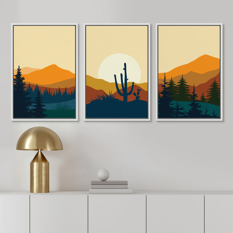 «Southwest Desert Plant Mountain Landscape Nature», impression numérique sur toile 3 pièces, Reproduction avec cadre flottant