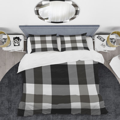 White And Black Checked Tartan Polyester Gingham Duvet Cover