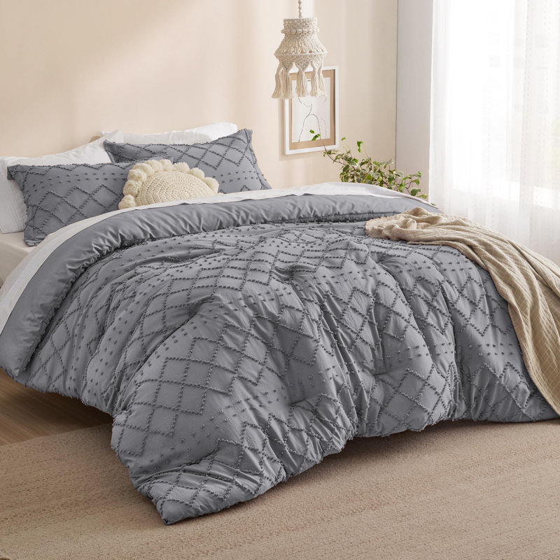 Best Seller Bedsure Embroidered Tufted All-Season Comforter Set, Gray, Twin Comforter + 1 Standard Sham