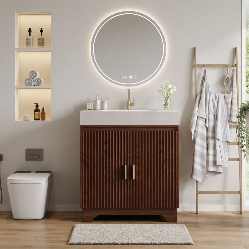 Meuble-lavabo de comptoir en pierre aggloméré 30 po avec lavabo en céramique, Stone Grey