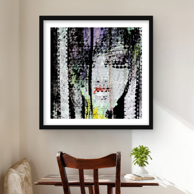 Visage de femme abstrait coloré - reproduction encadrée rose