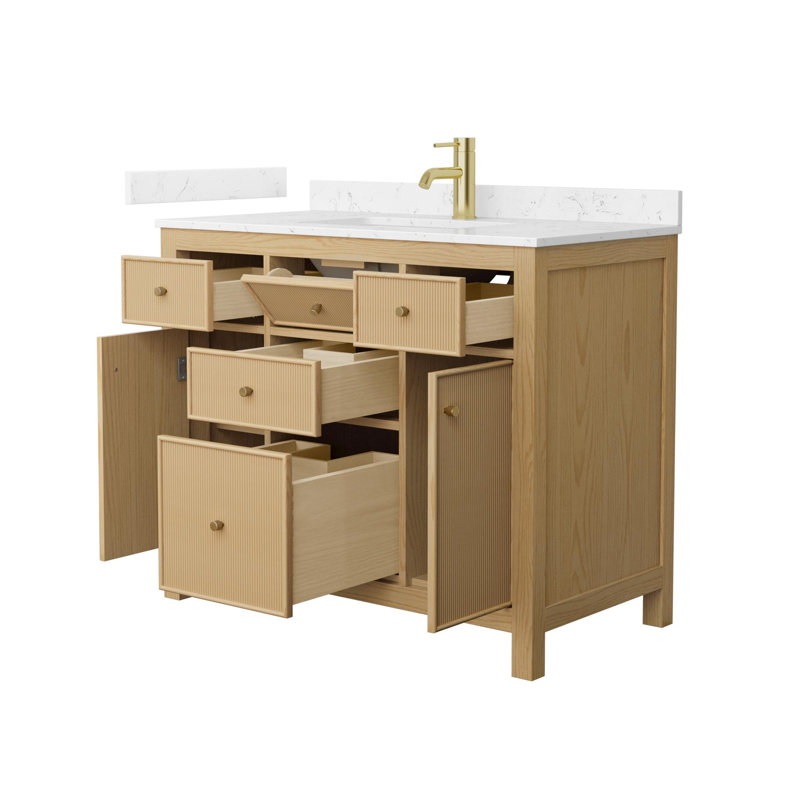 Pendry 42" Freestanding Single Bathroom Vanity with Cultured Marble Top, Single-Hole, White Carrara Cultured Marble