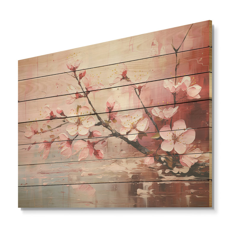Cerisier blanc et rose Bloom IV - cerisier sur bois, H 30 po x l 40 po x P 0,78 po