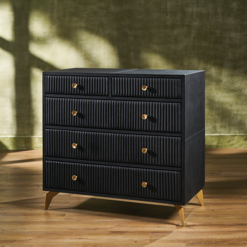 Commode 5 tiroirs Stanford, Noir, noir, noir, noir