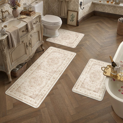Ashford Machine Washable Bath Rug Set with Non-Slip Backing