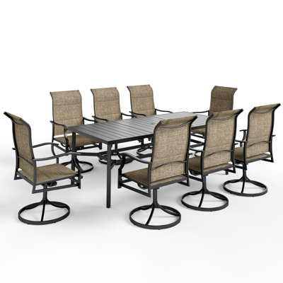 Rectangle Outdoor Patio Dining Set Heavy Duty Metal Table With Swivel Chairs