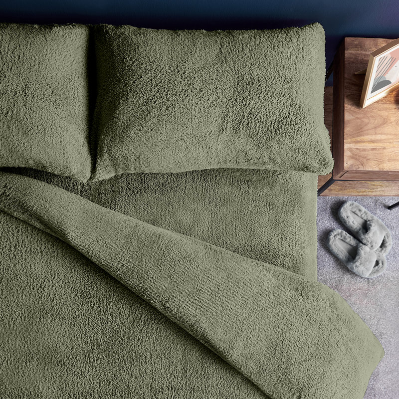 Silentnight Cosy Teddy Fleece Duvet Set, Single - 1 Pillowcase (45 x 80 cm), Green