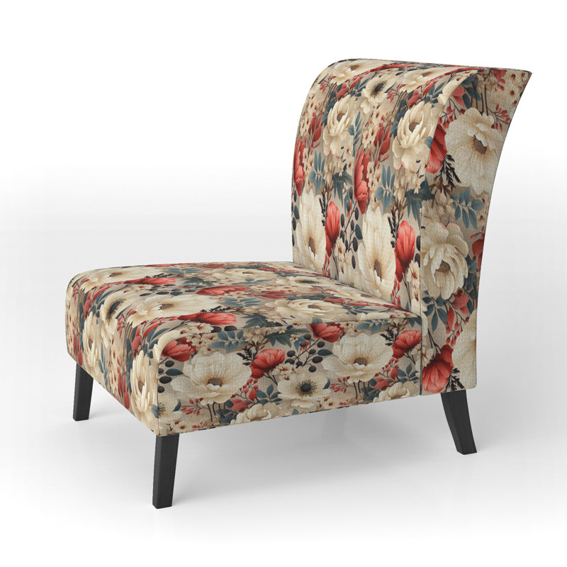 Fauteuil de chambre rembourré de style campagnard rétro avec motif floral rétro blanc Boho