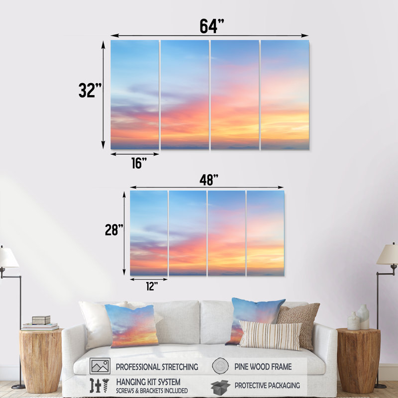 «Cotton Candy Skies II - Sky», art mural 4 pièces, H 28 po x l 48 po