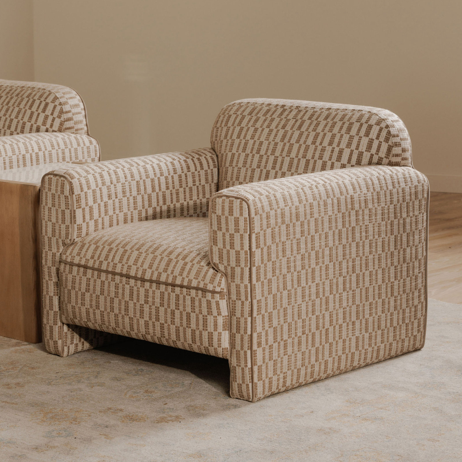 Bieke Accent Armchair, Taupe, Abstract