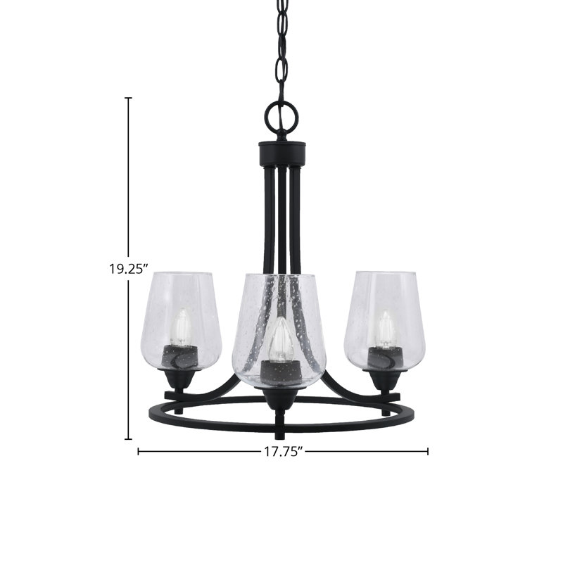 Lustre 3 lumières Paramount illustré en finition noir mat avec verre transparent de 5 po