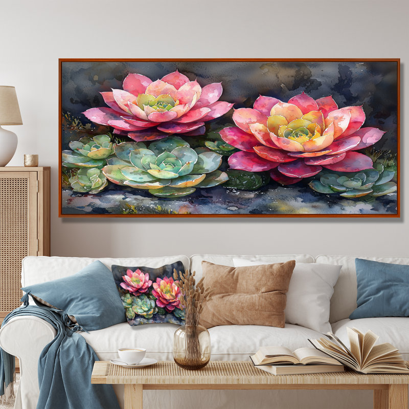 «Echeveria Elegans Succulent Mexico Bloomscape II - Succulent», art mural encadré, H 28 po x l 60 po, Brun