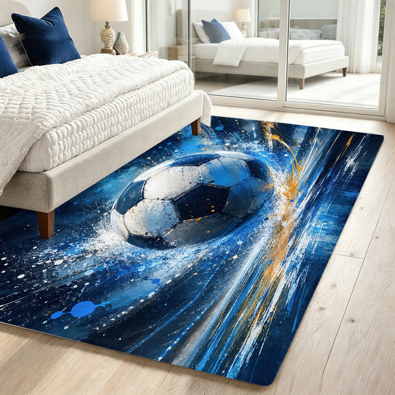 Dynamic Soccer Ball Area Rug, Splash Art Design, Non-Slip Indoor Floor Mat, Washable for Living Room, Bedroom, Home Decor and Accessories