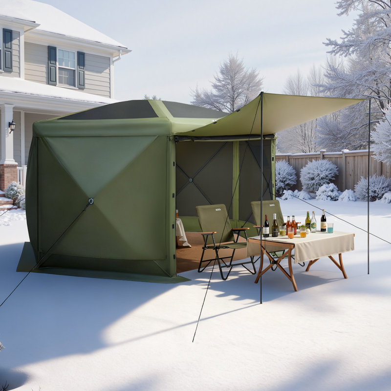 Pop up Gazebo Screen Tent, 10 x 10 ft Large 6-Sided Camping Canopy Tent with Removable Top & Carry Bag, Quick-Set & Bite-Proof, Screen House Sun Shelter for 6-8 Persons Backyard Patio, Green