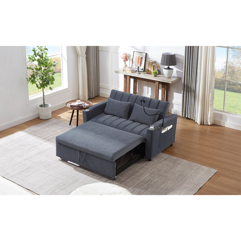 Agon Upholstered 55.9'' Sleeper Sofa, Blue Gray  Polyester Duplicate