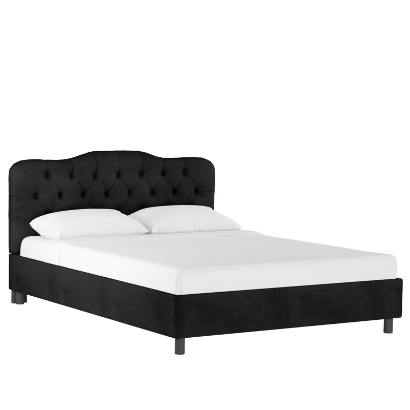 Lit plateforme tapissier Pires, Simple, Velours performance noir classique