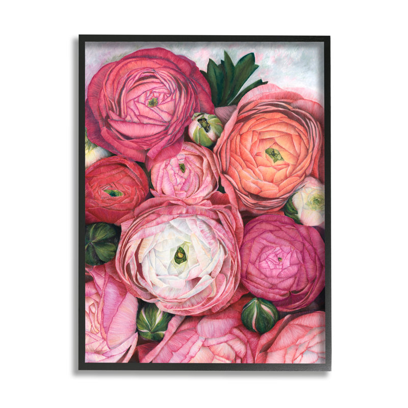 Romantiques pivoines rouges en herbe par Blursbyai - peinture à cadre flottant sur bois, H 30 po x l 24 po x P 1,5 po