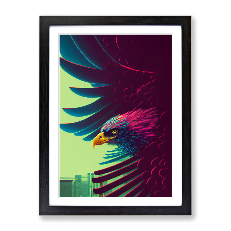 Westerman Eagle Cyberpunk - Picture Frame Print, Black, 46cm H x 34cm W x 2cm D