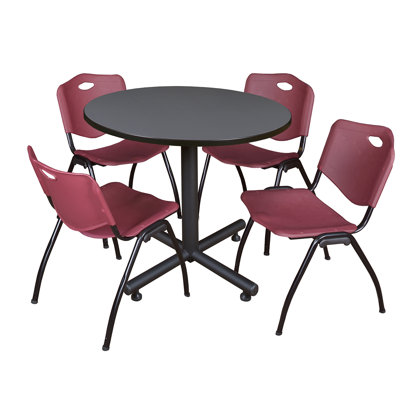 Regency Kobe Round X-Base Breakroom Table, 4 M Stack Chairs