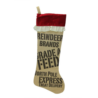 Chaussette de Noël 24 po beige et rouge renne