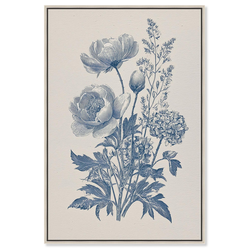 Décoration murale florale saphir sur toile par Art Remedy, cadre argenté, 16 x 24, Cadre argenté, H 25 po x l 17 po