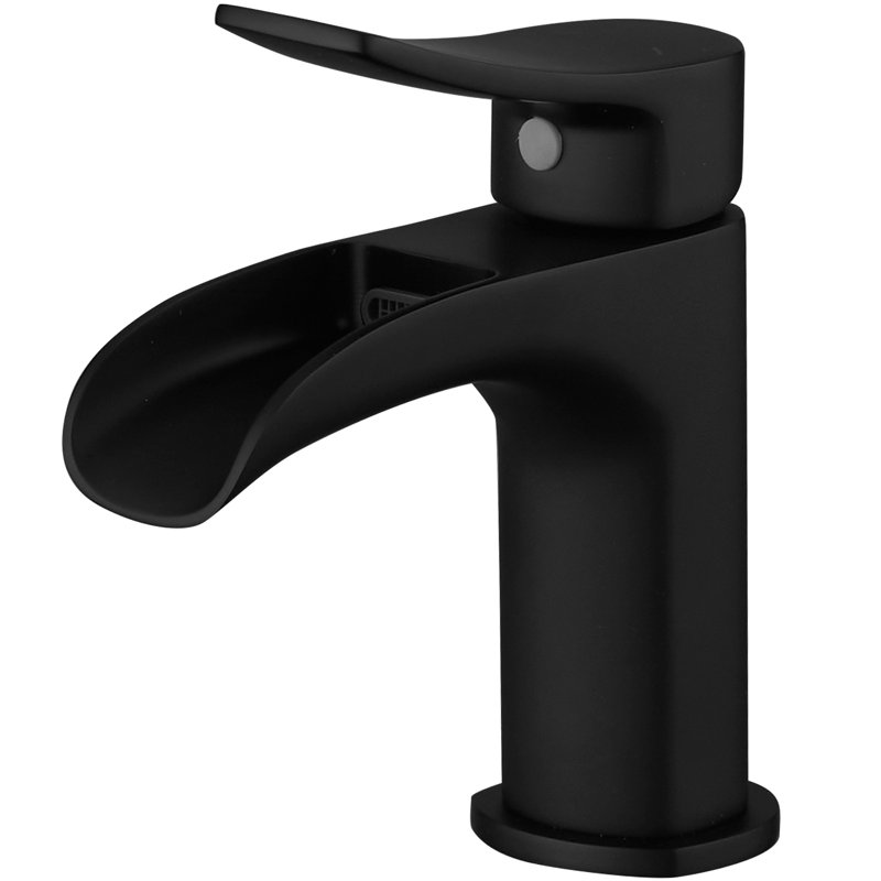 Robinet pour salle de bain à poignée simple avec drain, Noir mat