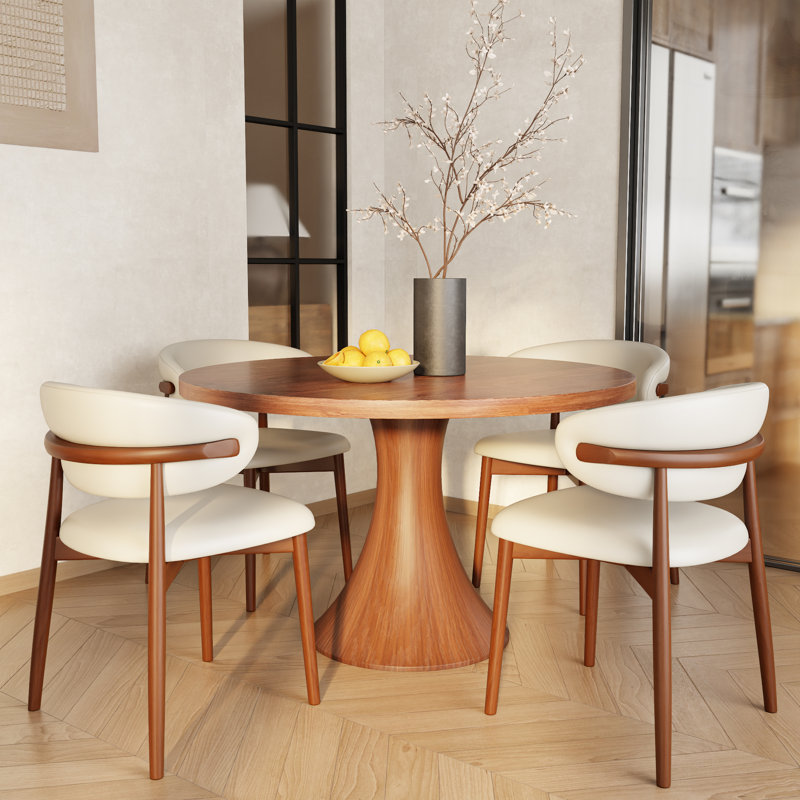Ensemble de table de salle à manger 3/5-pièces en bois massif avec chaises rembourrées, 5 pièces: table, 4 chaises