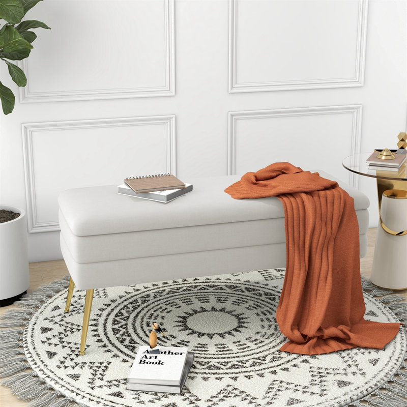 Banc de rangement à couvercle rabattable rembourré, Beige