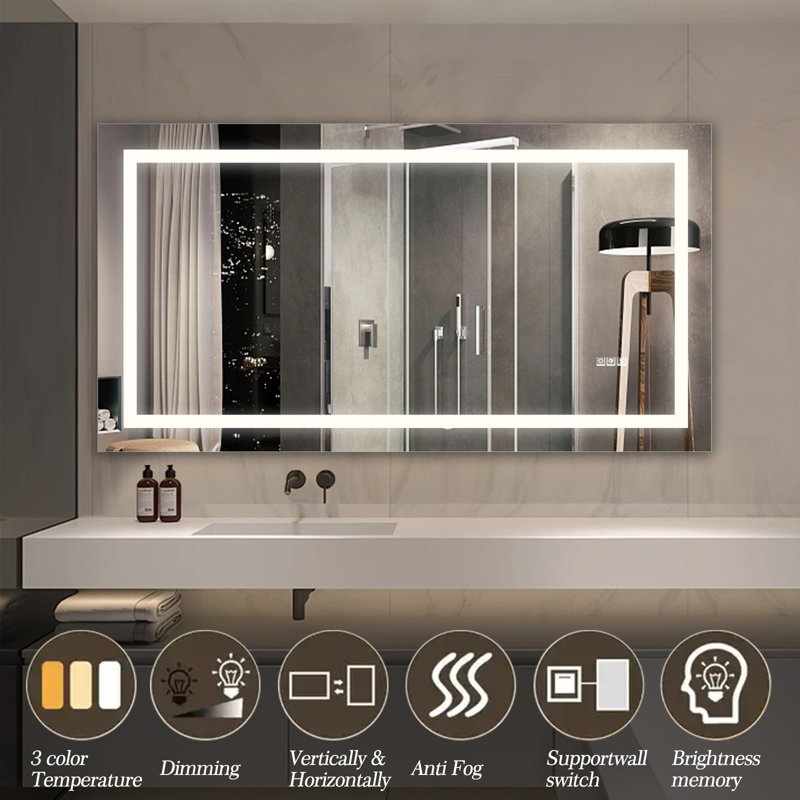 Miroir de salle de bain DEL avec antibuée et capteur tactile, 60 po x 32,01 po