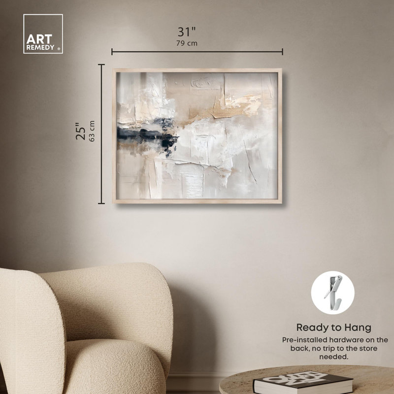 Art abstrait de la boîte aux ombres, impression abstraite par Art Remedy, H 25 po x l 31 po, Crème, crème