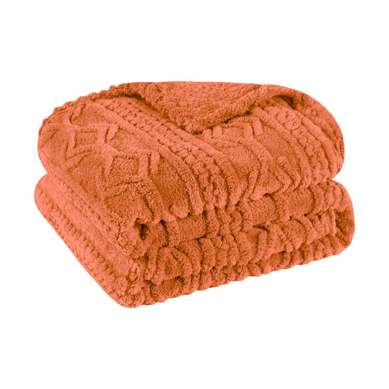 Dusty Orange Fleece Knitted Throw XL Blanket