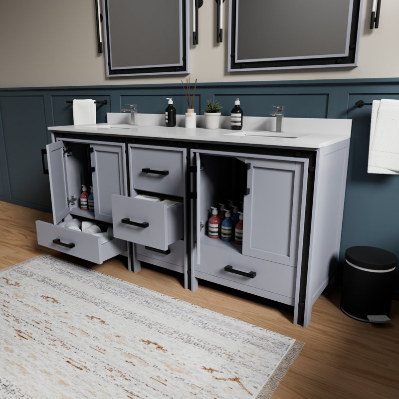 Meuble-lavabo double gris foncé de 72 po X P 22 po D, Gris foncé, 72"