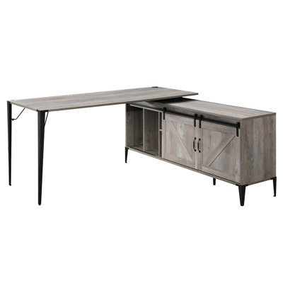 Bureau en bois avec chêne gris et armoire - Cadre de travail pratique pour organiser vos matériaux