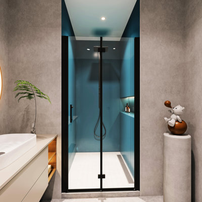 Porte de douche pivotante universelle en verre trempé de 1/4 po - 1 3/8 po réglable, noir mat, 36 000 fois ouvert et fermé, fonction de fuite Verre ajustable, clouté, fonction de fuite