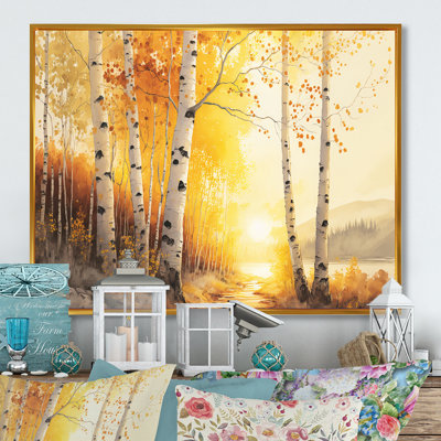 «Birch Trees pendant Golden Hour by the Lakeside II», reproduction sur toile