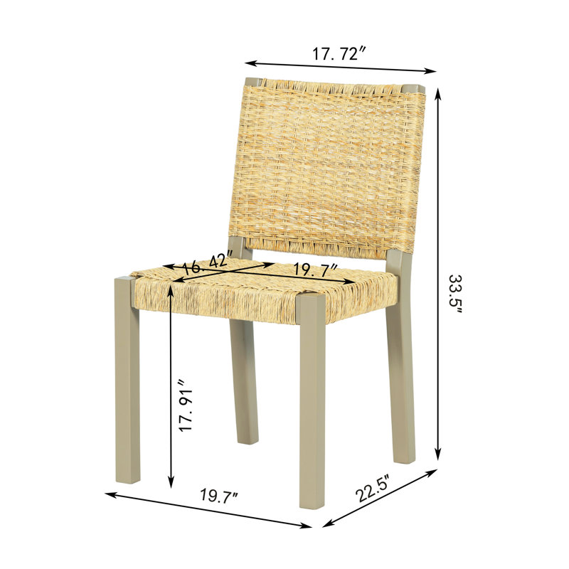Chaises de salle à manger contemporaines minimalistes d'intérieur/extérieur (lot de 2) avec pieds fuselés en bois massif, largeur 56,8 cm, hauteur 86 cm, structure tissée, couleur principale dorée.