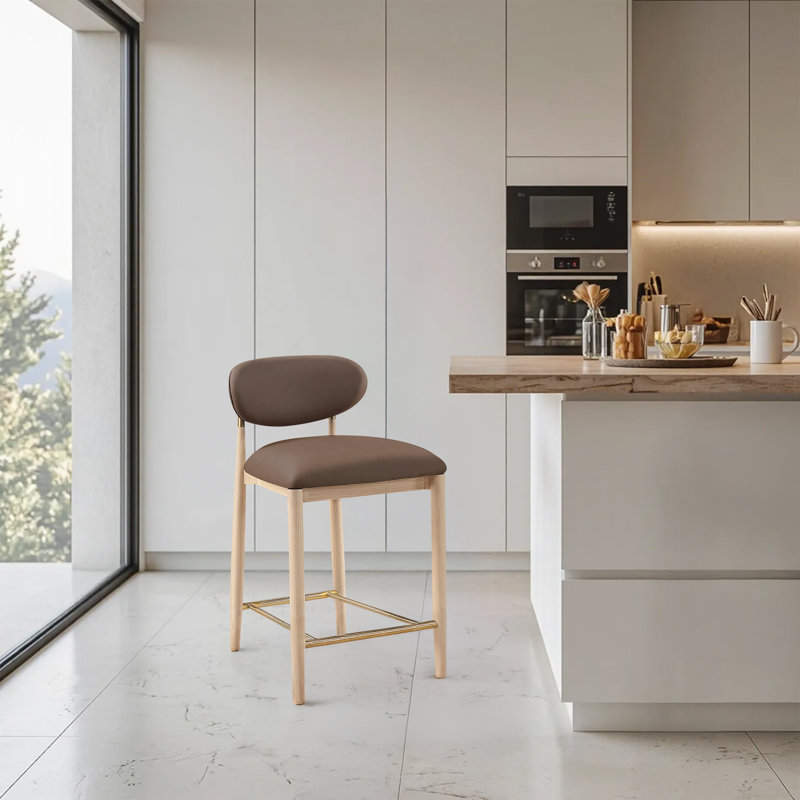Tabouret Riccio, Naturel, Brossé, Cuir végétalien brun