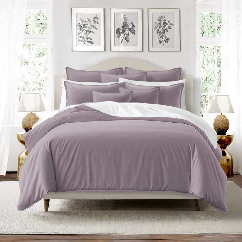 Elsie Linen Look Duvet Cover 8 Piece Designer Set, California King Duvet Cover + 7 Additional Pieces, Lilac