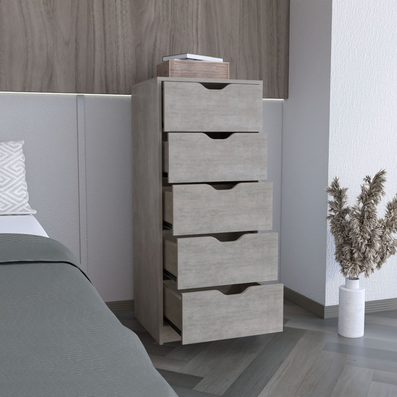 Commode haute 5 tiroirs Basilea, système coulissant, Gris