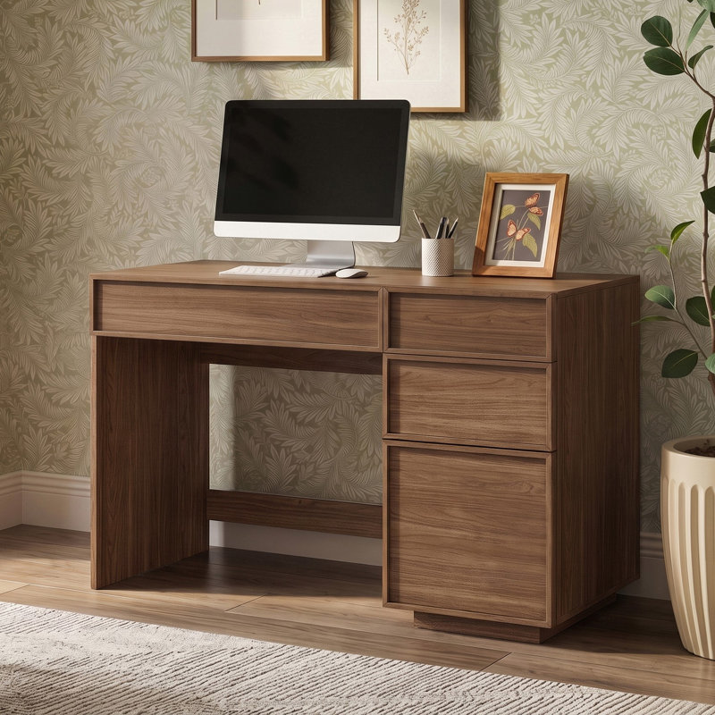 Bureau moderne de 120 cm de large avec 3 tiroirs et un tiroir à dossiers suspendus, Noyer
