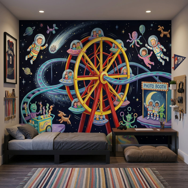 Papier peint de la grande roue de l'astronaute, 160 po x 108 po, Peler et coller