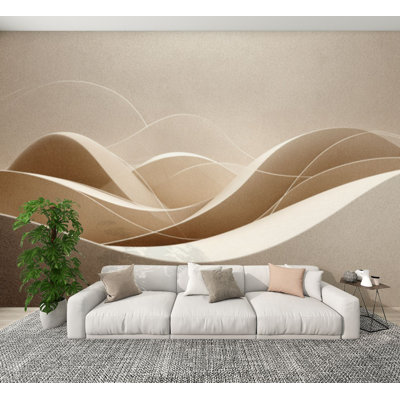 Peel and Stick Wallpaper Japandi Mountain Silhouettes Soft Beige Tones Wall Murals 100"H x 144"W Removable PVC Wall Paper Self-Adhesive Wall Decor for Bedroom Living Room Home Office